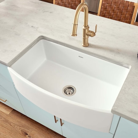 Ruvati 33 inch Fireclay White Farmhouse Kitchen Sink Bow Front Curved Apron Single Bowl RVL2398WH